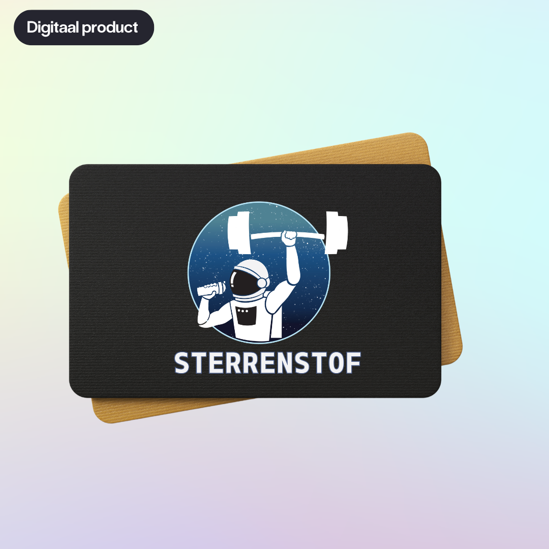 Sterrenstof digitale cadeaubon – online giftcard met logo van astronaut met halter.