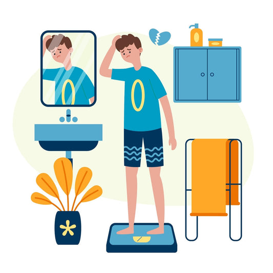 Man die na de vakantie op de weegschaal staat en zijn vakantiekilo’s wil kwijtraken