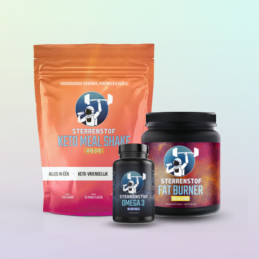 Sterrenstof Afslankpakket Keto-Friendly – keto-vriendelijk afslankpakket met Apple Pie Keto Shake, Fresh Lemon Fat Burner en Omega 3 softgels.